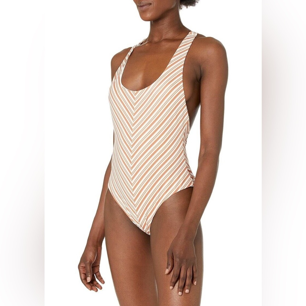 RVCA Striped Brown White Racerback One Piece Swimsuit